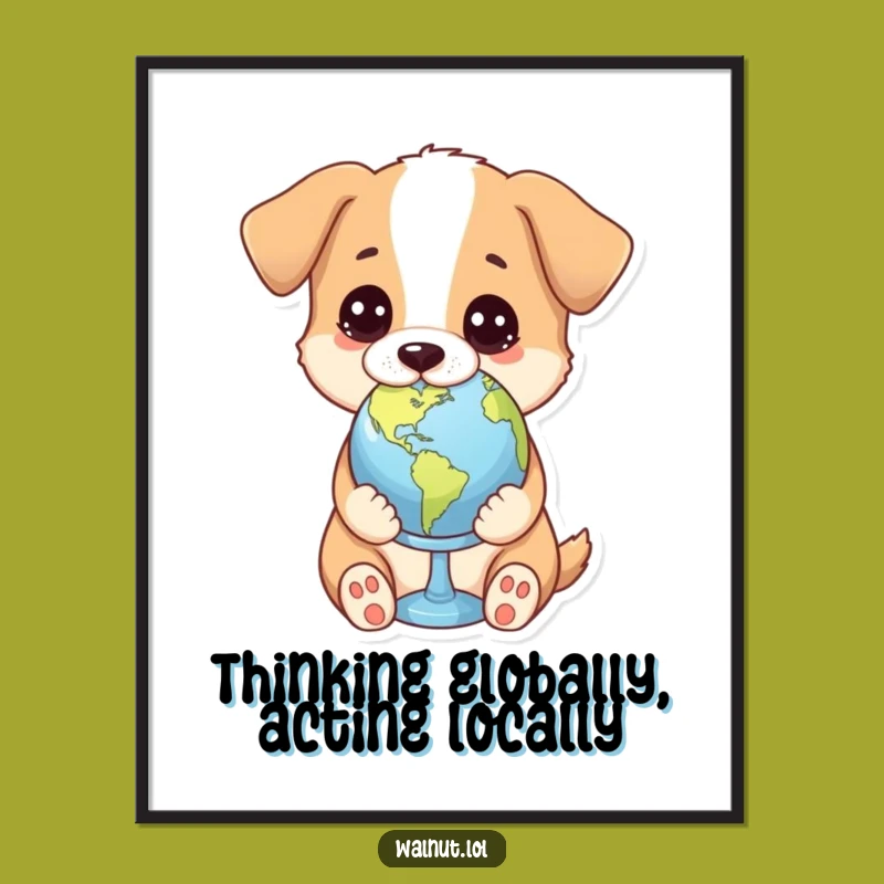 Funny Worldly Dog Poster: Global Art Gift for Thoughtful Spaces