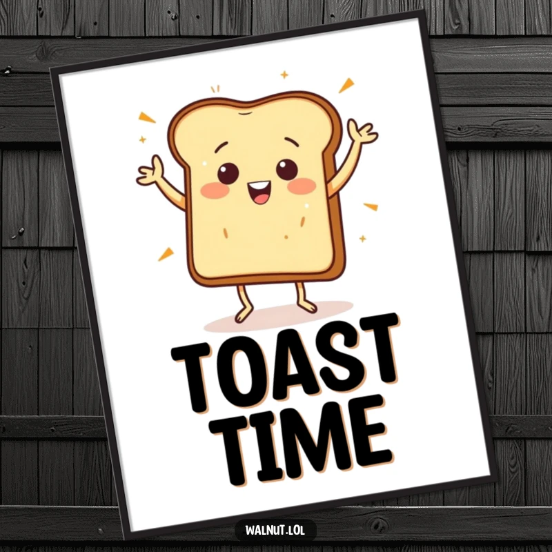 Funny Poster: A happy piece of toast performs a jig, capturing the fun and excitement of a delicious breakfast.