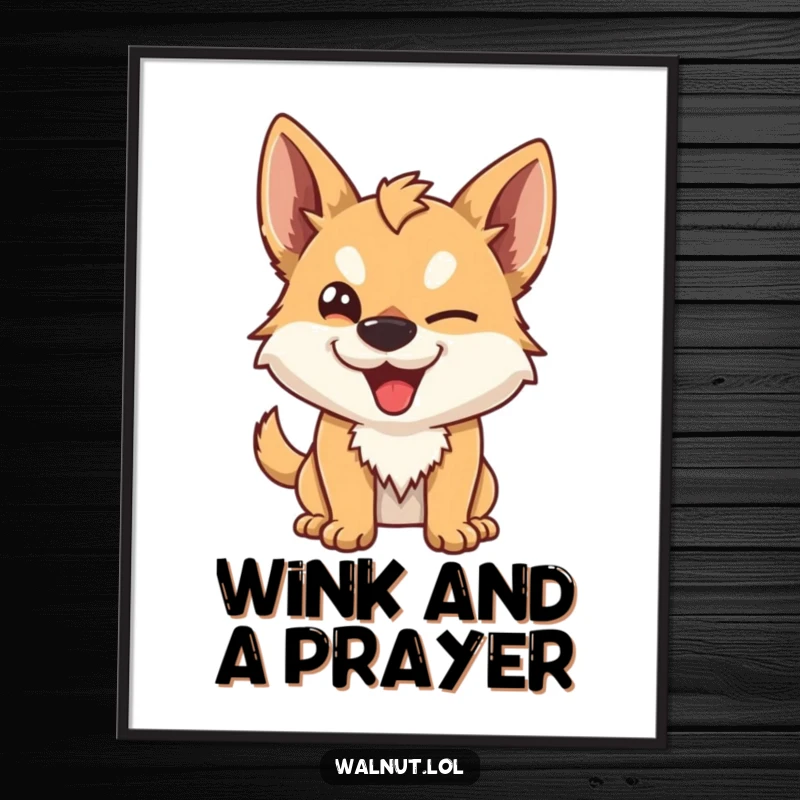Funny Poster displaying a wild dog with a sly, mischievous wink. A humorous piece that adds character to any wall.