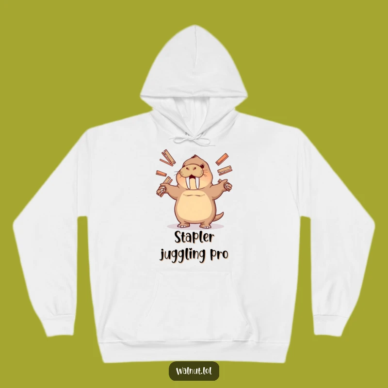 Funny Juggling Walrus Hoodie: Cozy Up with Hilarious Office Antics