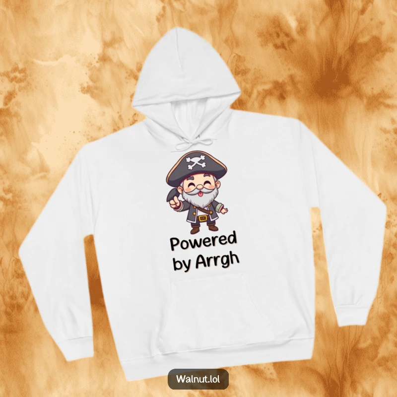 Funny Pirate Hoodie with a character giving a hearty Arrgh! gesture, perfect for showing spirited enthusiasm and staying warm.