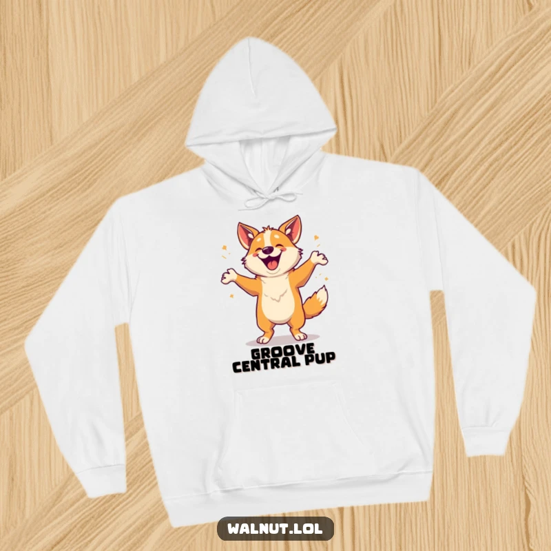 Funny Hoodie featuring a happy wild dog doing an energetic dance, perfect for spreading cheer and good vibes.