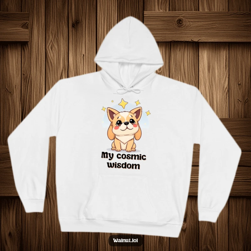 Funny hoodie with a dog gazing at a starry night sky with a wise and contemplative expression, perfect for cozy nights.