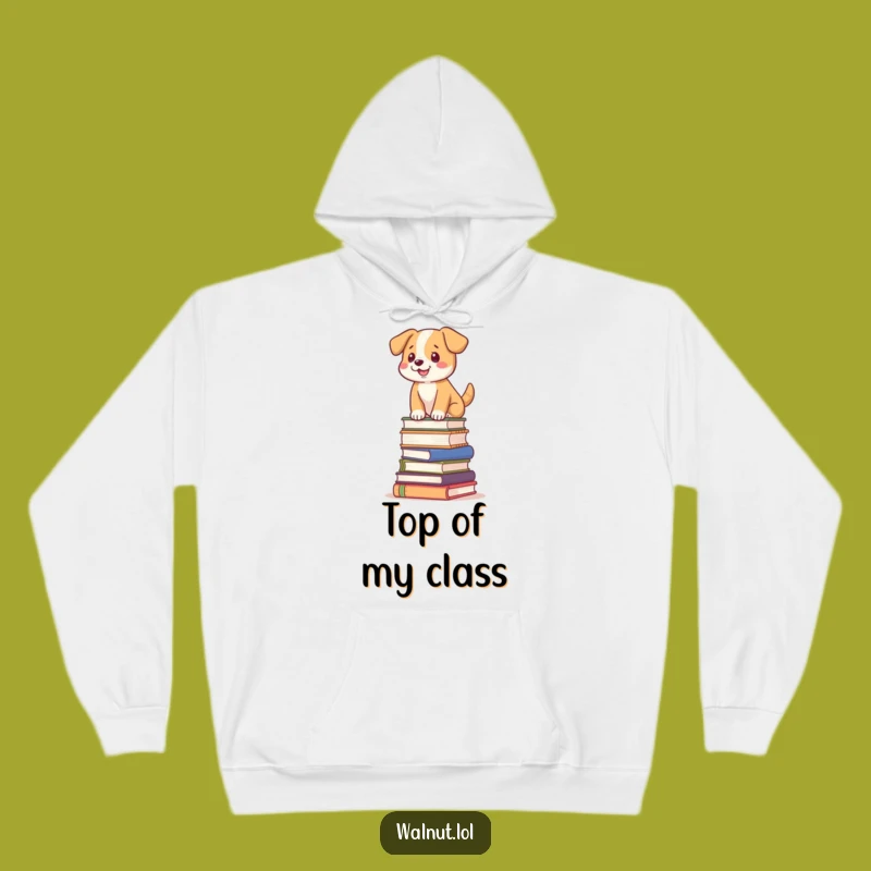 Cozy Funny Dog Book Stack Hoodie: Embrace the Literary Balancing Act