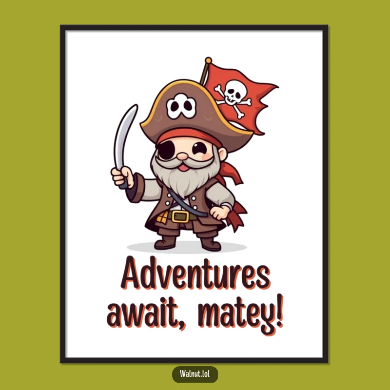 Free Printable Wall Art: Pirate Waving Jolly Roger, Adventurous Downloadable Decor