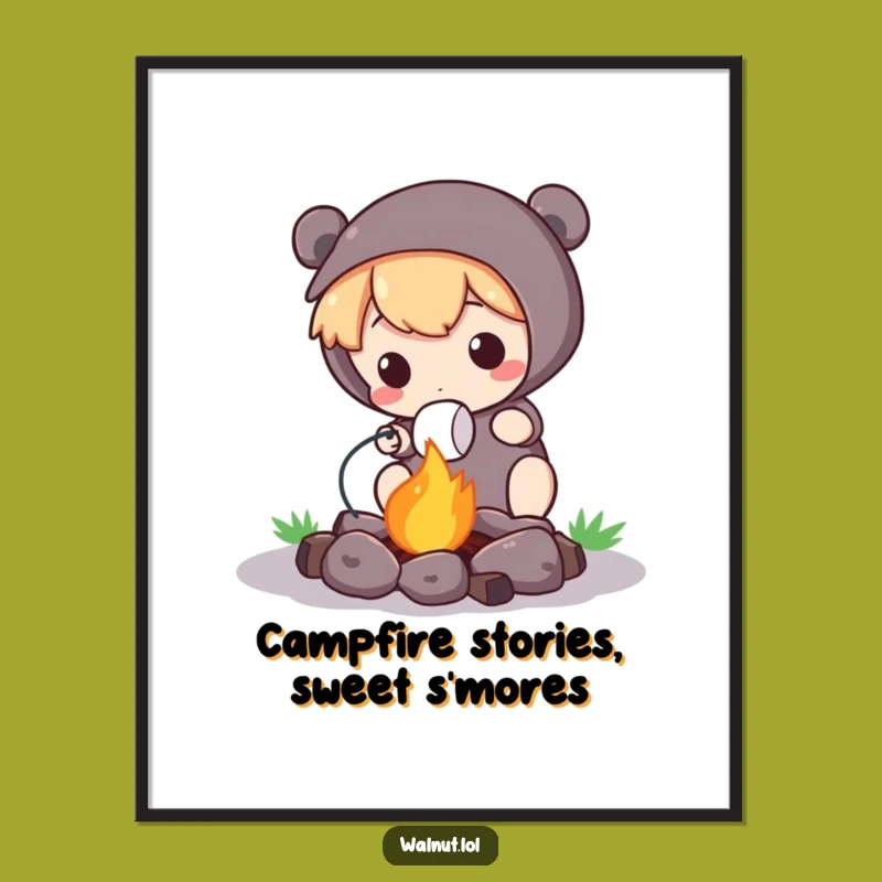 Free Printable Wall Art: Campfire Character, Cozy Outdoors Scene, Downloadable Art Gift