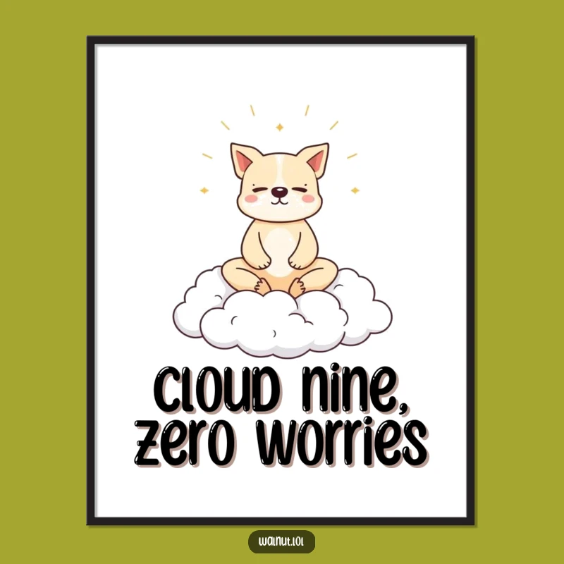 Funny Free Printable Wall Art: Zen Dog on Cloud for Peaceful Decor Downloadable