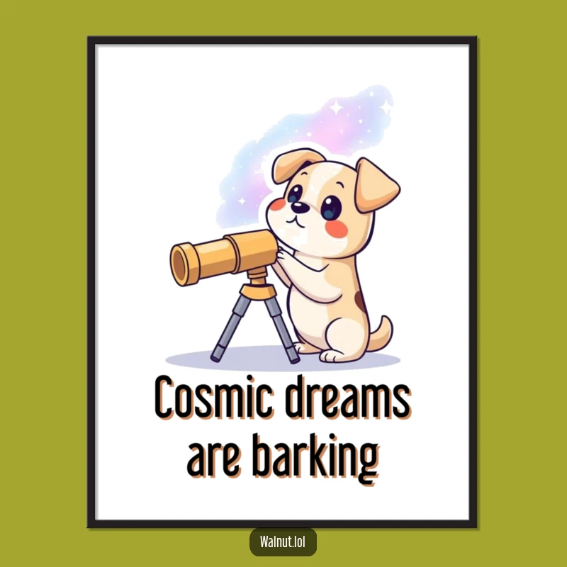 Funny Free Printable Wall Art: Dog with Telescope, Quirky Cosmic Decor