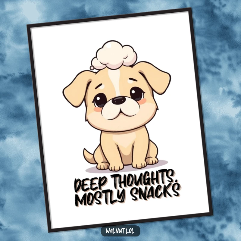 Funny Free Printable Wall Art: A dog lost in profound thought, displayed as downloadable, 'Print at Home' quirky art for any room.