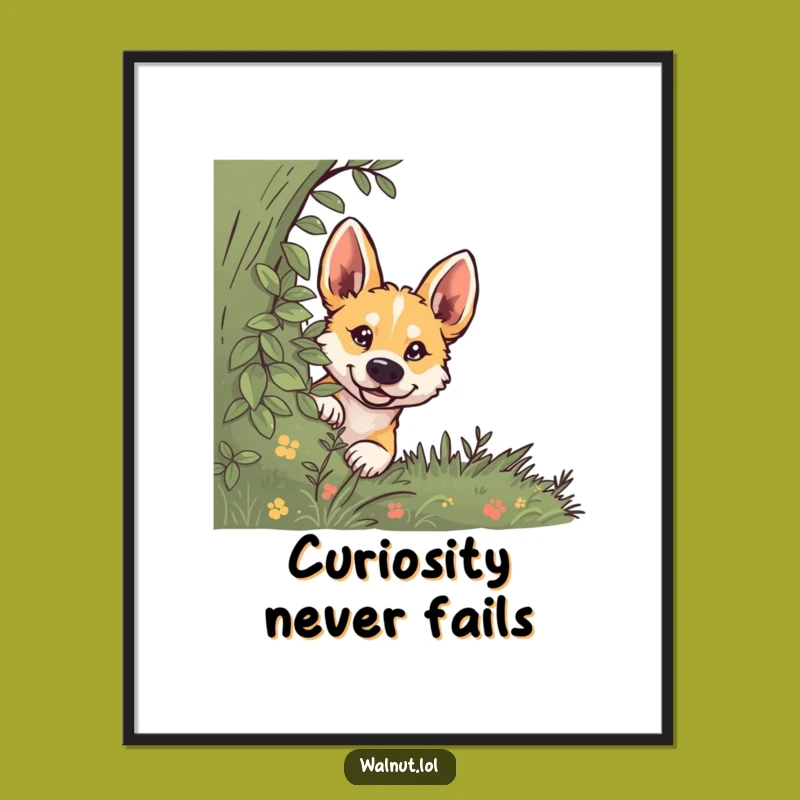 Free Printable Wall Art: Curious Dog Peeking Bush Decor