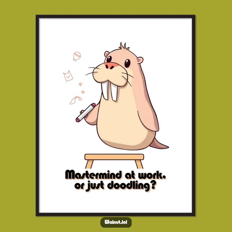 Free Printable Wall Art: Funny Walrus Artist Sketching - Humorous Downloadable Decor