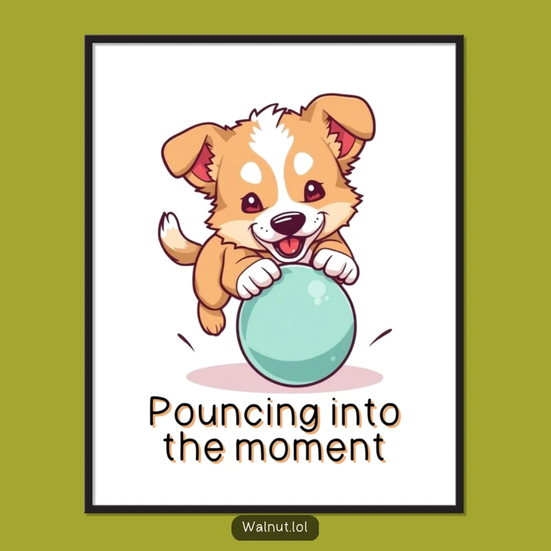 Free Printable Wall Art: Playful Dog Pouncing Ball Action Art