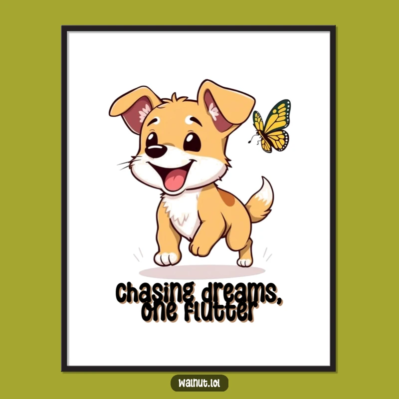 Free Printable Wall Art: Wild Dog Chasing Butterfly, Floppy Eared Fun