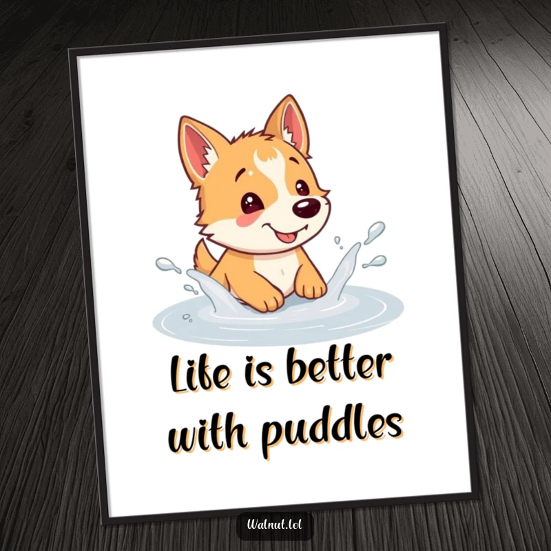 Free Printable Wall Art: An ecstatic wild dog joyfully splashing in a puddle, bringing playful energy to any space.