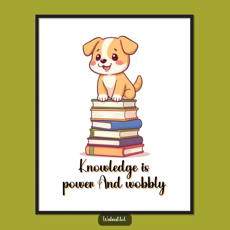 Funny Free Printable Wall Art: Book Balancing Dog for Quirky Decor Downloadable