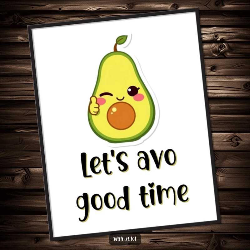 Funny Free Printable Wall Art of a winking avocado character giving a cool thumbs up, perfect for kitchens.
