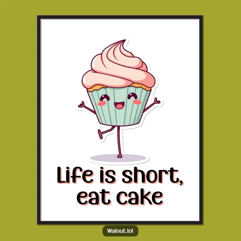 Funny Free Printable Wall Art Cheerful Cupcake Balancing Downloadable Quirky Kitchen Decor