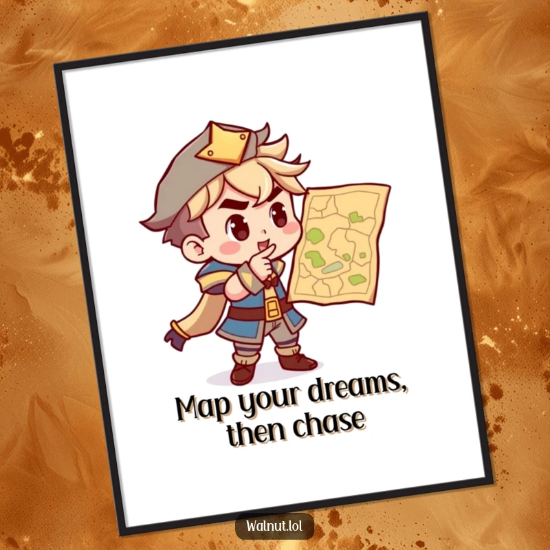 Funny Free Printable Wall Art: A character intensely studies a map, pointing with determination towards adventure.