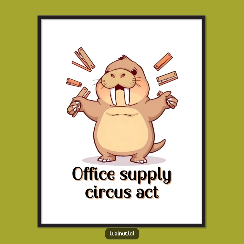 Free Printable Wall Art: Funny Juggling Walrus, Quirky Downloadable Decor