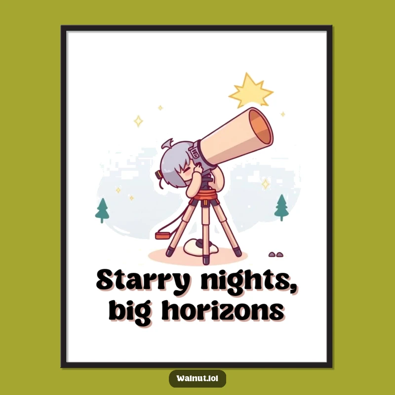 Free Printable Wall Art: Star Gazer Character, Cosmic Adventure Scene, Downloadable Art Gift