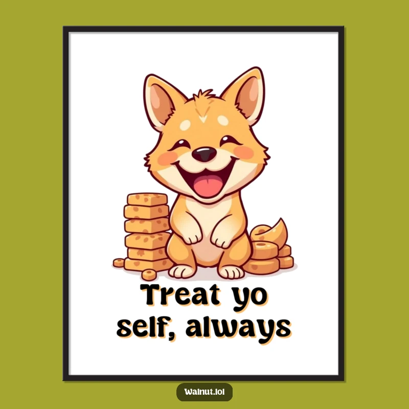 Free Printable Wall Art: Grinning Dog Balancing Treats Art