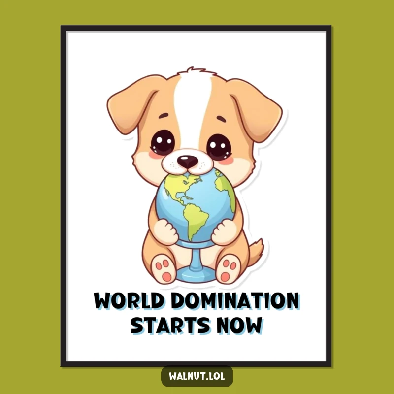 Free Printable Wall Art: Dog Holding Globe, Thoughtful Humor Download
