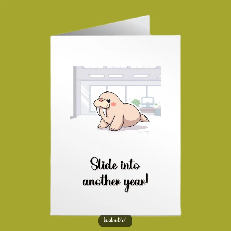 Free Printable Birthday Card: Funny Sliding Walrus, Perfect Downloadable Gift