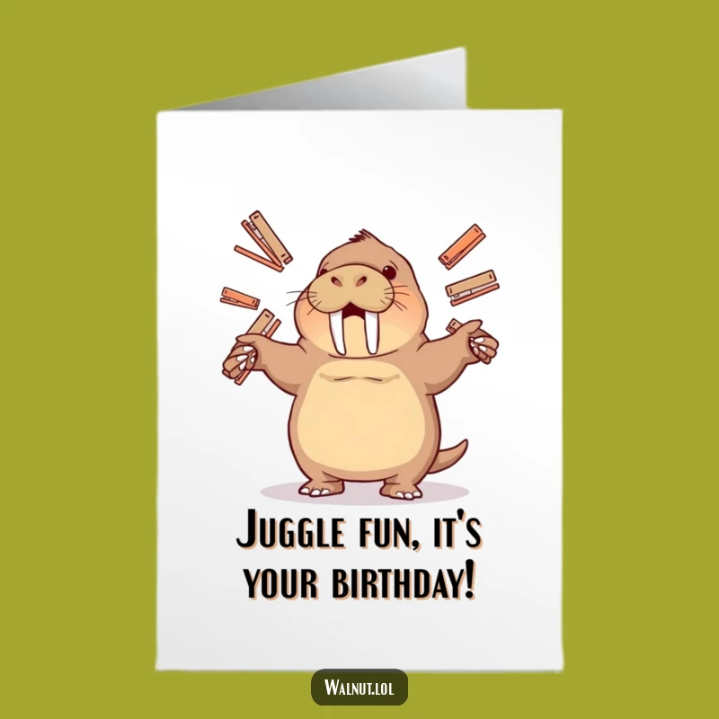 Free Printable Birthday Card: Juggling Walrus, Perfect Downloadable Gift