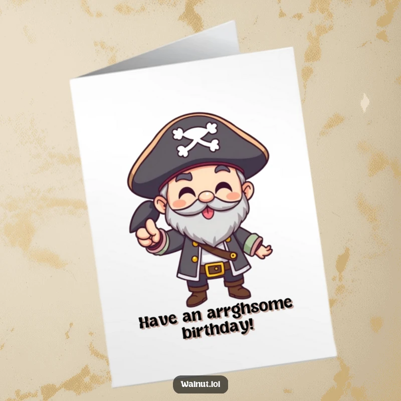 Funny Free Printable Birthday Card: Pirate character with a hearty Arrgh! gesture, full of boisterous energy.