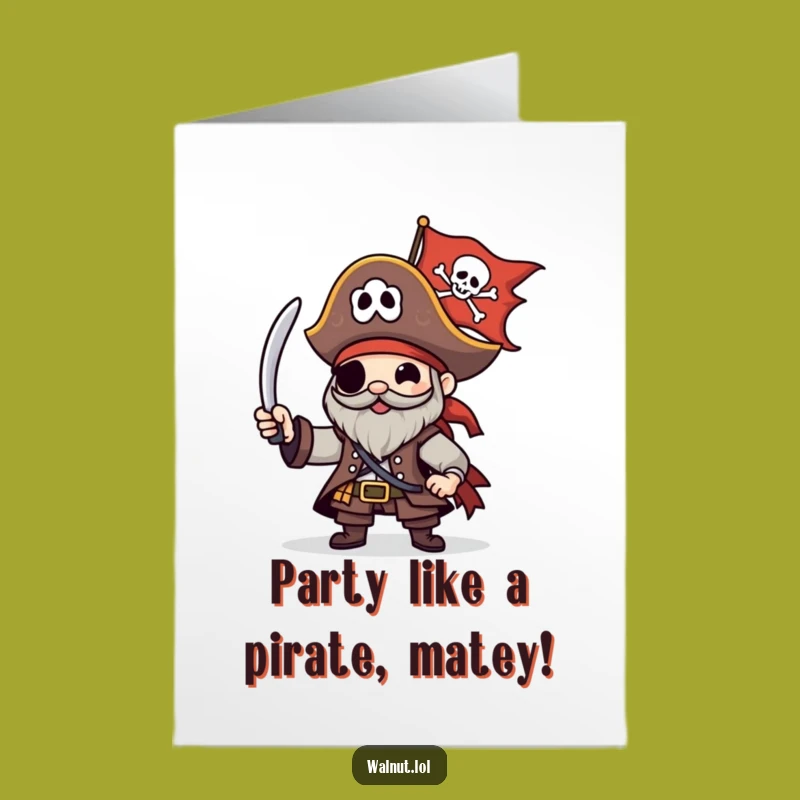 Free Printable Birthday Card: Pirate Waving Jolly Roger, Fun Downloadable Gift