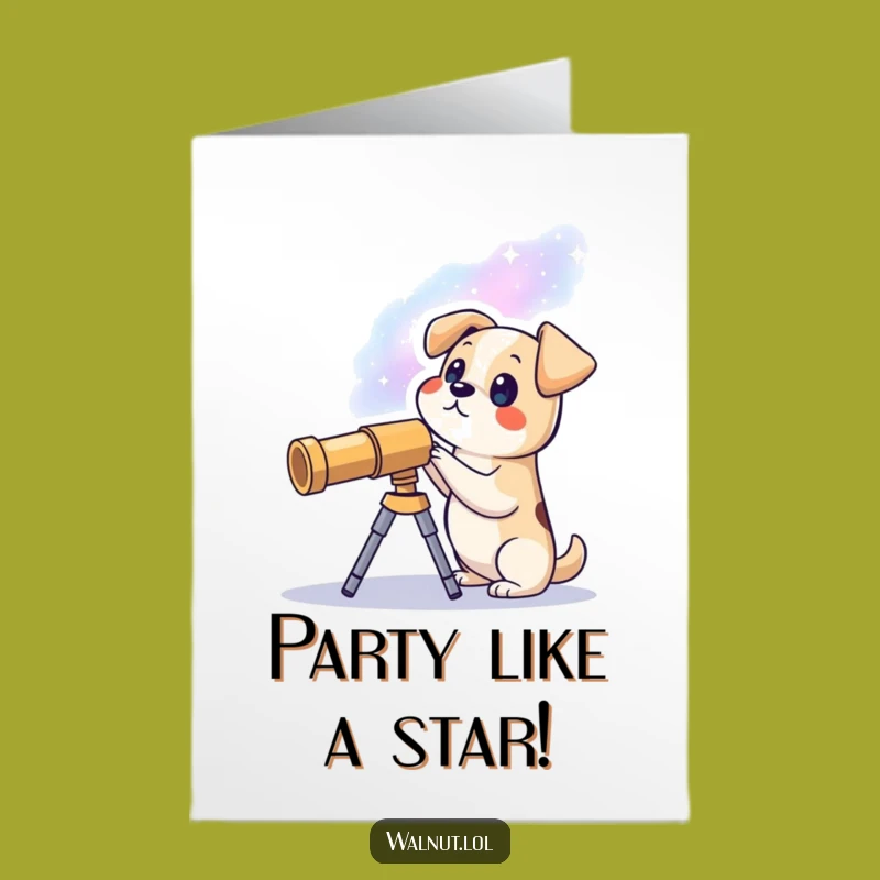 Funny Free Printable Birthday Card: Cosmic Dog Telescope, Stellar Downloadable Gift