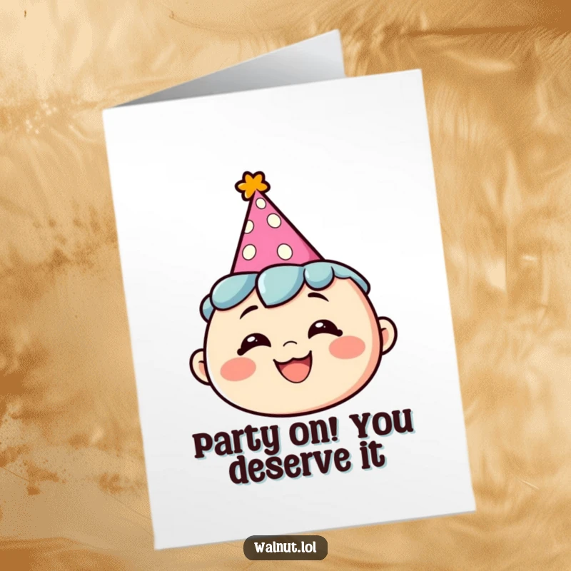 Funny Free Printable Birthday Card: A character sports a party hat and a wide, silly grin, radiating pure birthday fun and downloadable cheer.
