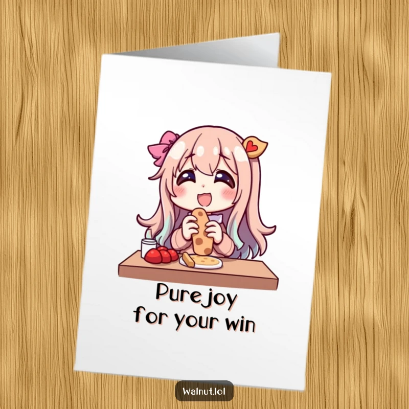 Funny Free Printable Congratulations Card: Character Outdoors Enjoying Snack with Utter Glee, Digital Download