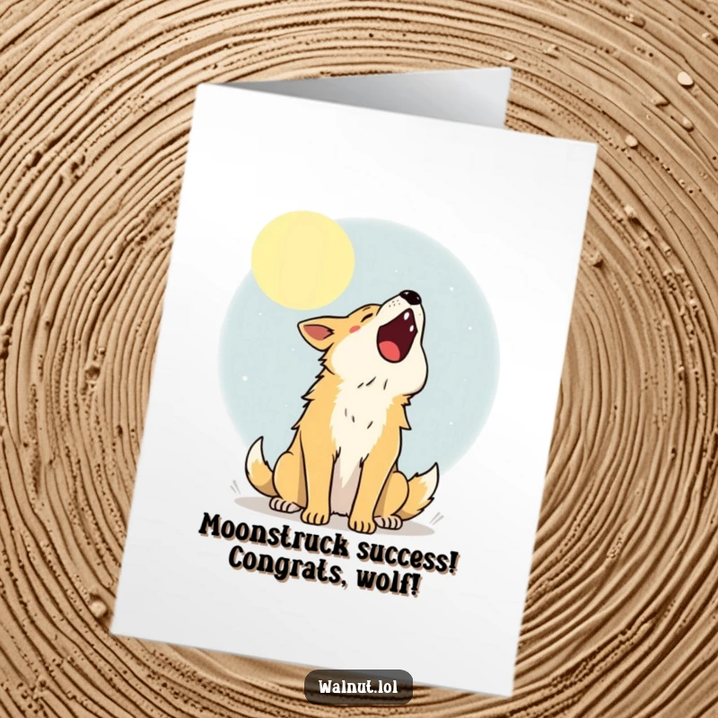 Funny free printable congratulations card of a wild dog howling joyfully at the moon, celebrating a momentous occasion.