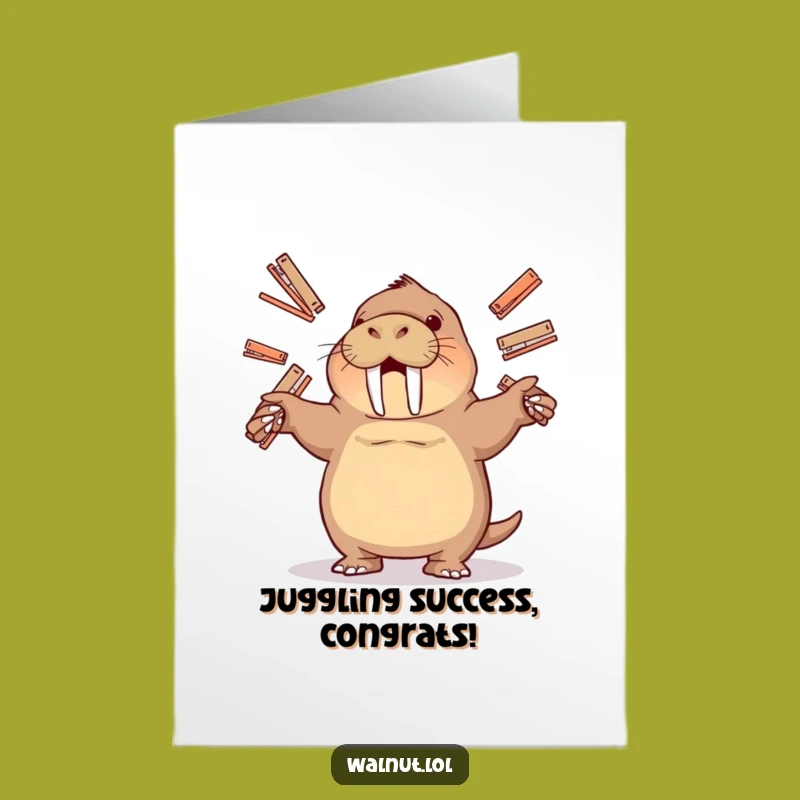 Free Printable Congrats Card: Juggling Walrus, Ideal Downloadable Gift