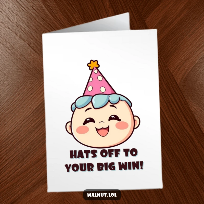Funny Free Printable Congratulations Card: Character in a party hat grins widely, embodying pure celebration and adding a humorous touch to any congratulatory message.