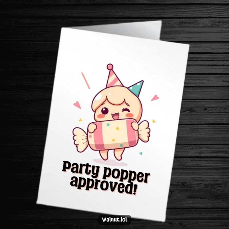 Funny Free Printable Congrats Card: A character beaming while popping a giant novelty party cracker, celebrating milestones, downloadable.