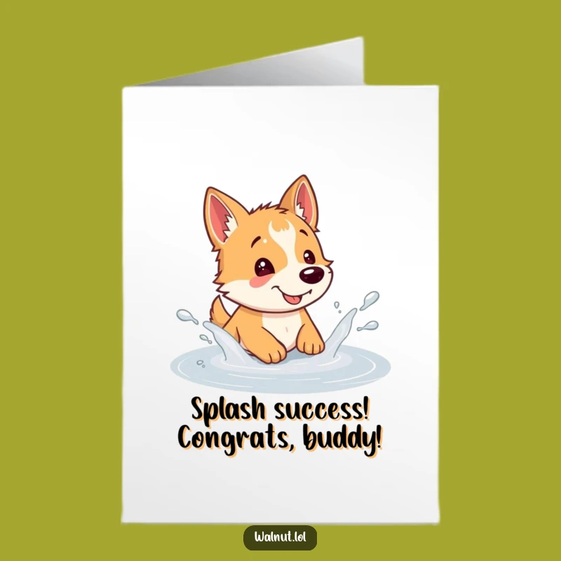 Free Printable Congrats Card: Wild Dog Splashing in Puddle for Your Big Win