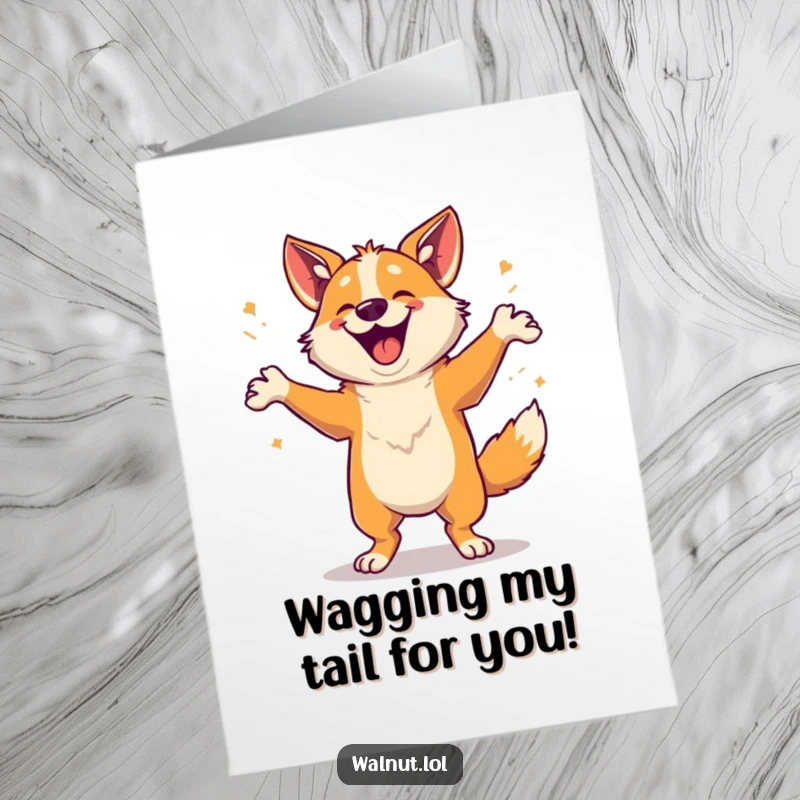 Funny free printable congratulations card of a wild dog doing a super happy dance, celebrating a fantastic achievement.