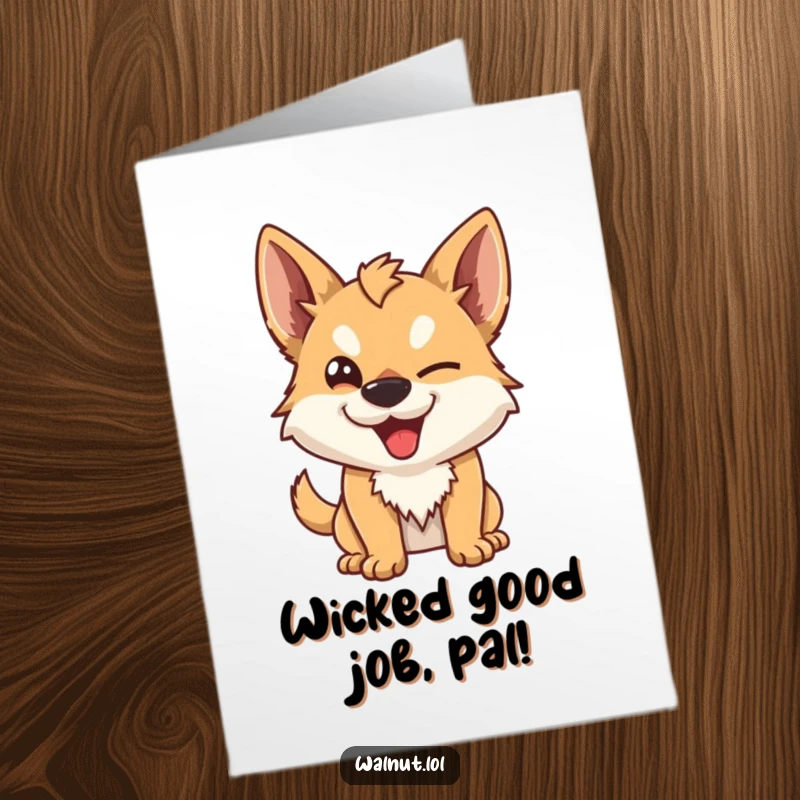 Funny Free Printable Congratulations Card: A wild dog giving a sly, mischievous wink, perfect for celebrating achievements.