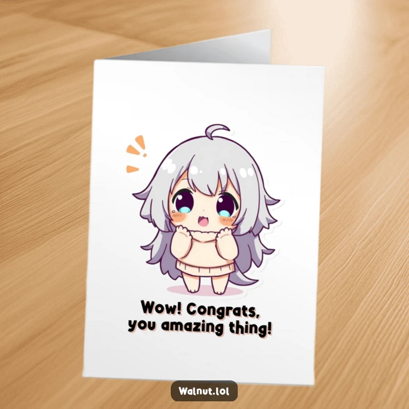 Funny Free Printable Congratulations Card: Character strikes a comical, surprised pose, conveying delightful astonishment and humor for any congratulatory occasion, downloadable.