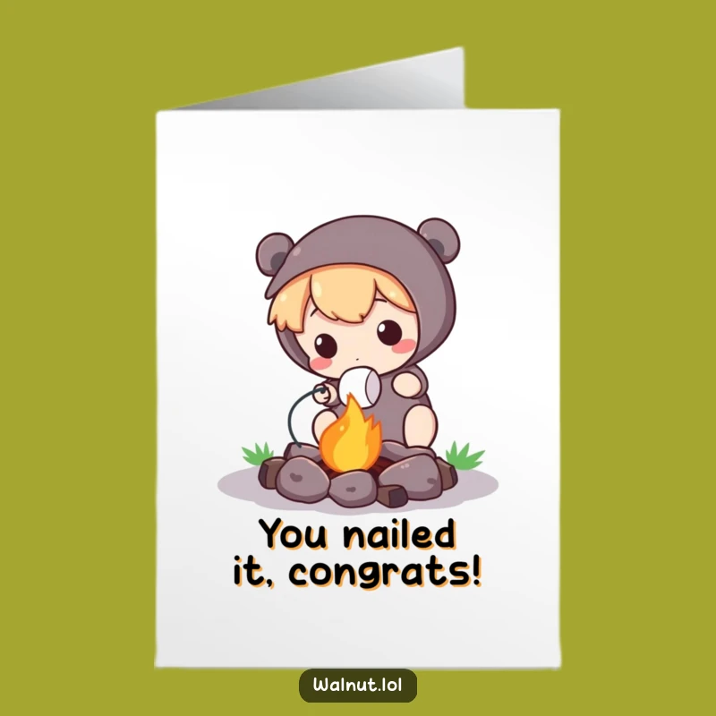 Free Printable Congrats Card: Campfire Character S'more Success, Downloadable Gift