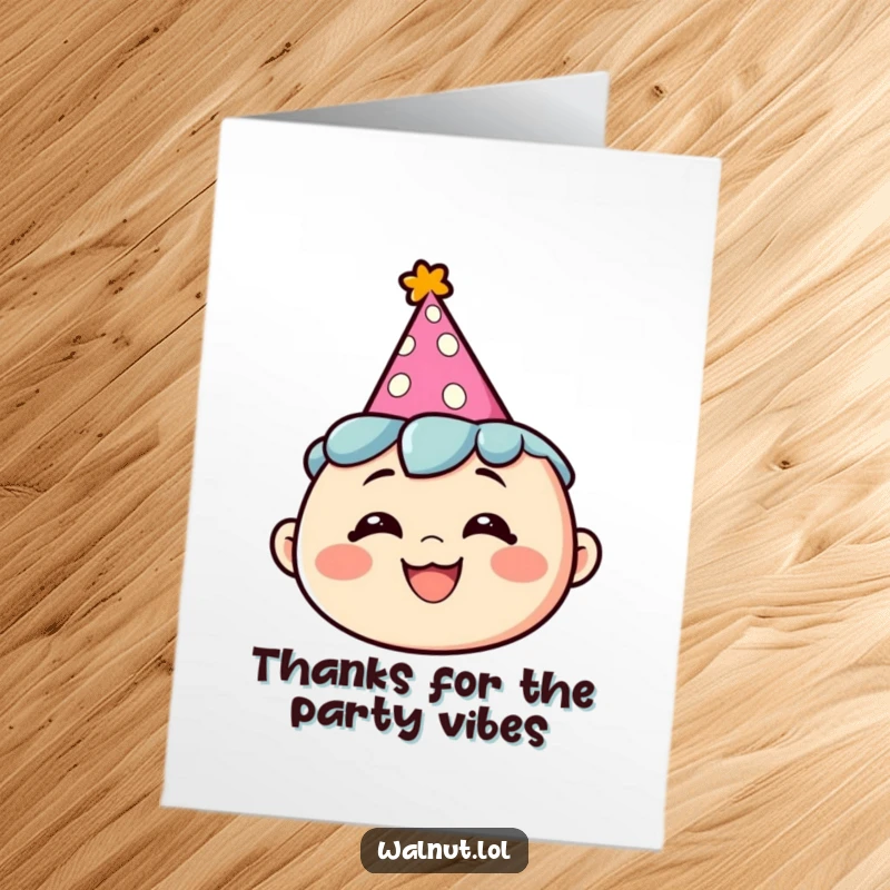 Funny Free Printable Thank You Card: A character in a party hat beams with a silly grin, offering thanks with infectious, downloadable humor.