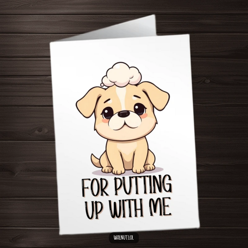 Funny Free Printable Thank You Card: A dog with a profound thought bubble, conveying gratitude in a humorous, 'Print at Home' design.