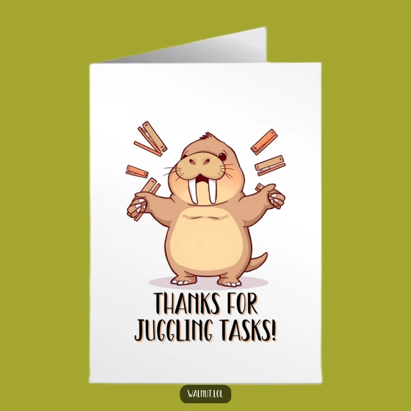 Free Printable Thank You Card: Juggling Office Walrus, Perfect Downloadable Gift