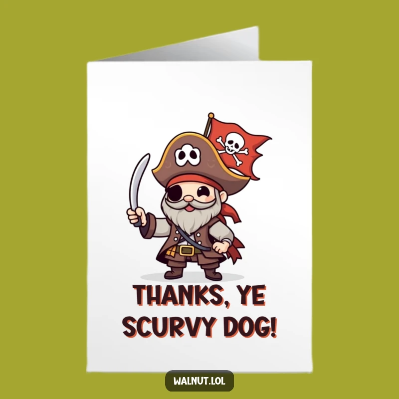 Free Printable Thank You Card: Pirate Waving Flag, Grateful Downloadable Gift