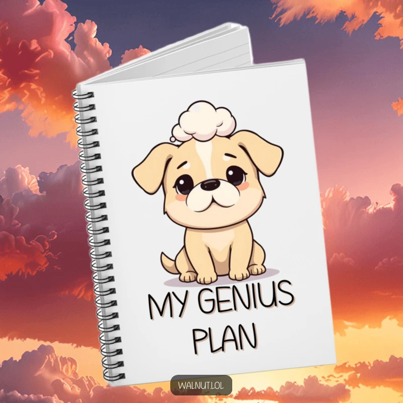 Funny dog notebook with a dog deep in profound thought, perfect for jotting ideas.