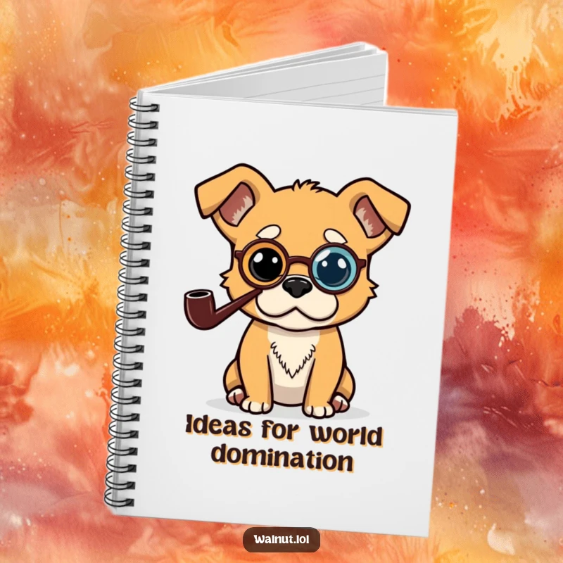 Funny notebook with a distinguished dog wearing a monocle and pipe, appearing deep in thought, ready to record clever ideas.