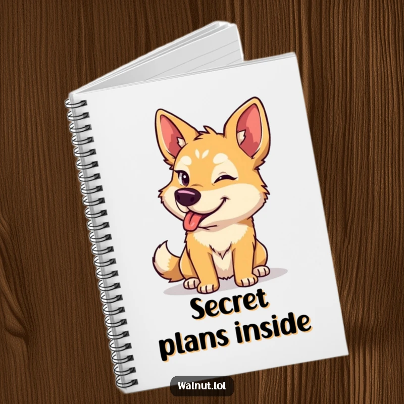 Funny dog notebook with a mischievous wink, perfect for jotting down ideas with a playful and secretive vibe.
