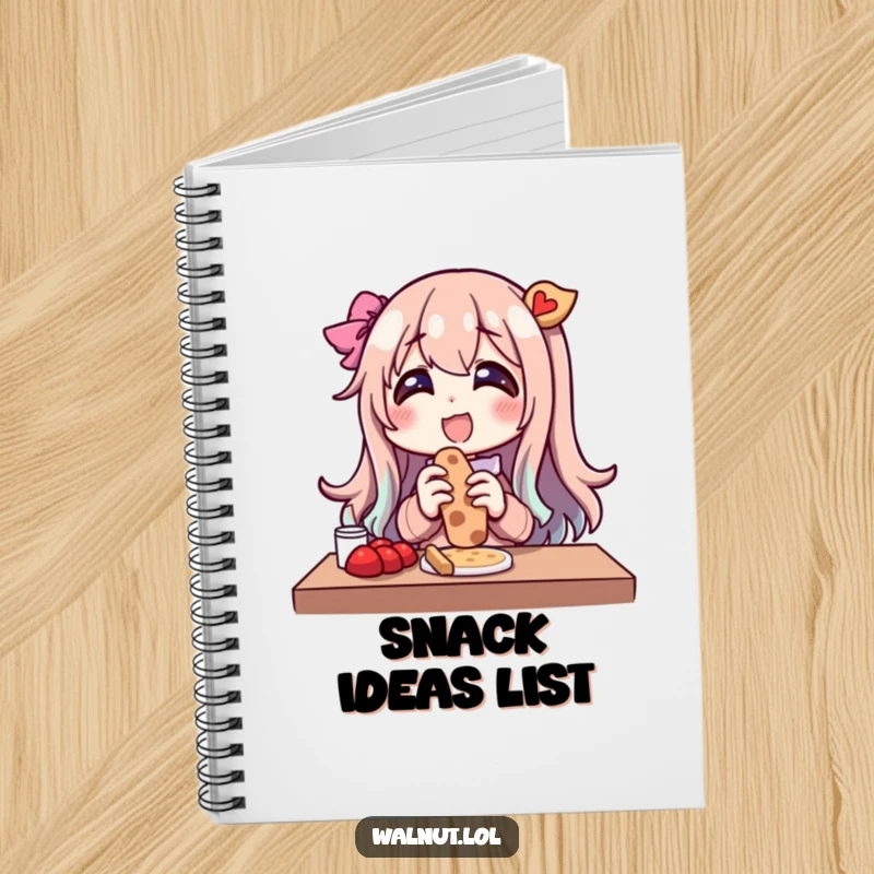 Funny notebook cover with a character's happy face and outdoor snack. Ideal for journaling or note-taking with humor.